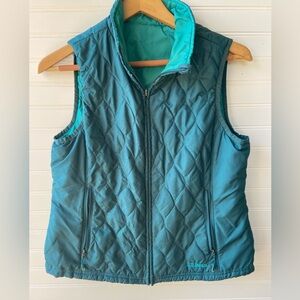 LLBean Blue Green Teal Reversible Quilted vest Petite:M